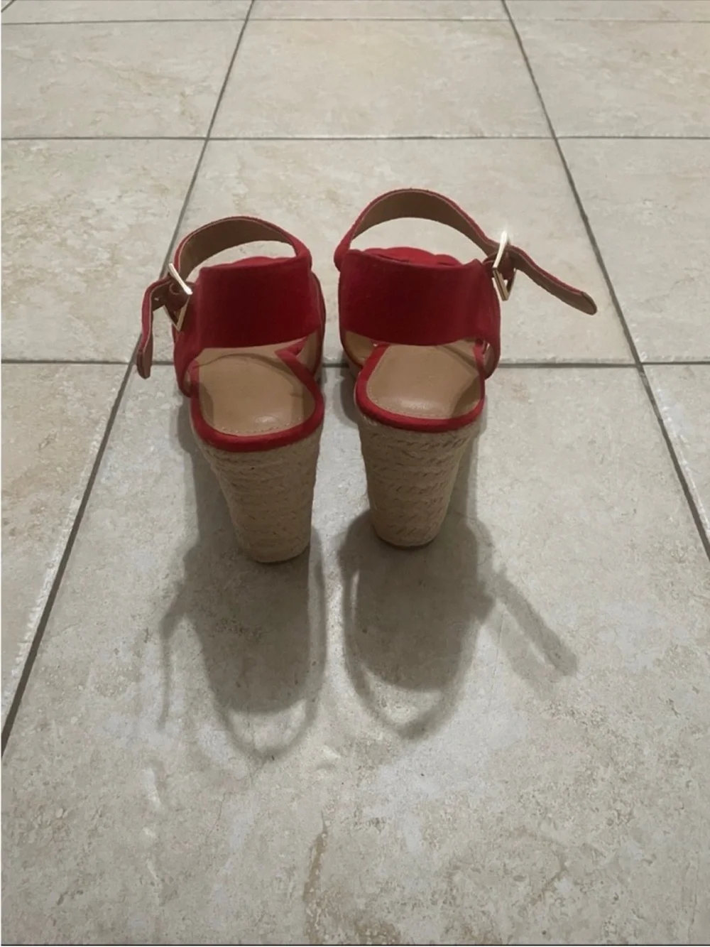 American Eagle Outfitters Red Suede Espadrille Wedge Sandals